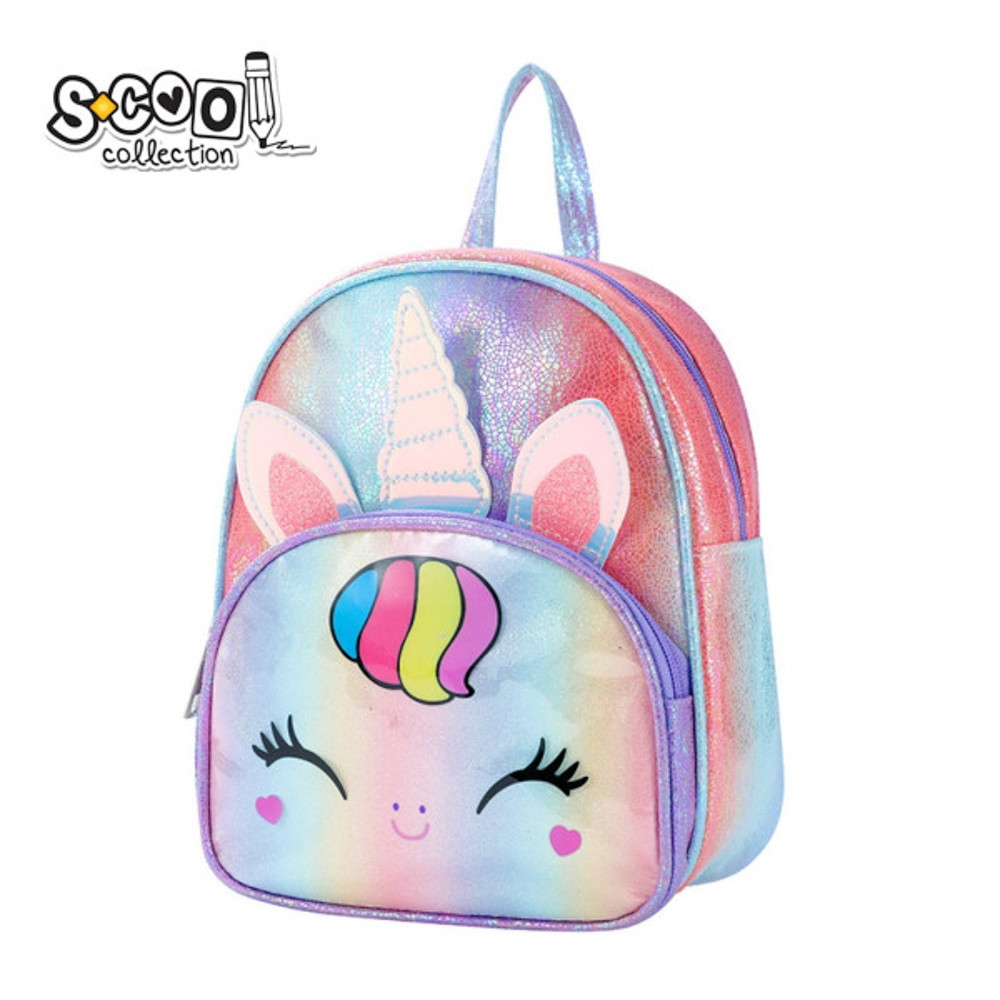Ghiozdan gradinita GLITTER UNICORN, compartiment spatios, buzunar frontal, maner, multicolor, 25x32x11 cm - imagine 4